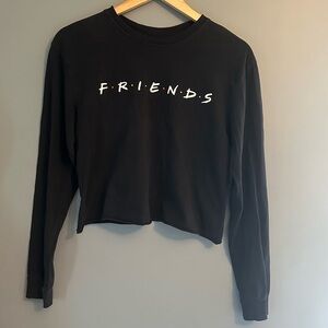 FRIENDS the tv show black long sleeve logo rolled bottom crop top